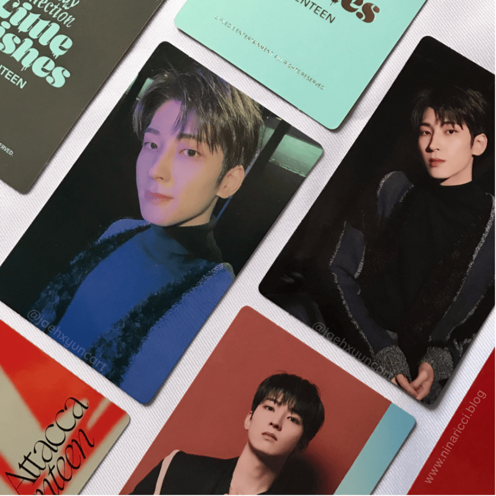 a collection of svt wonwoo photocards arranged together